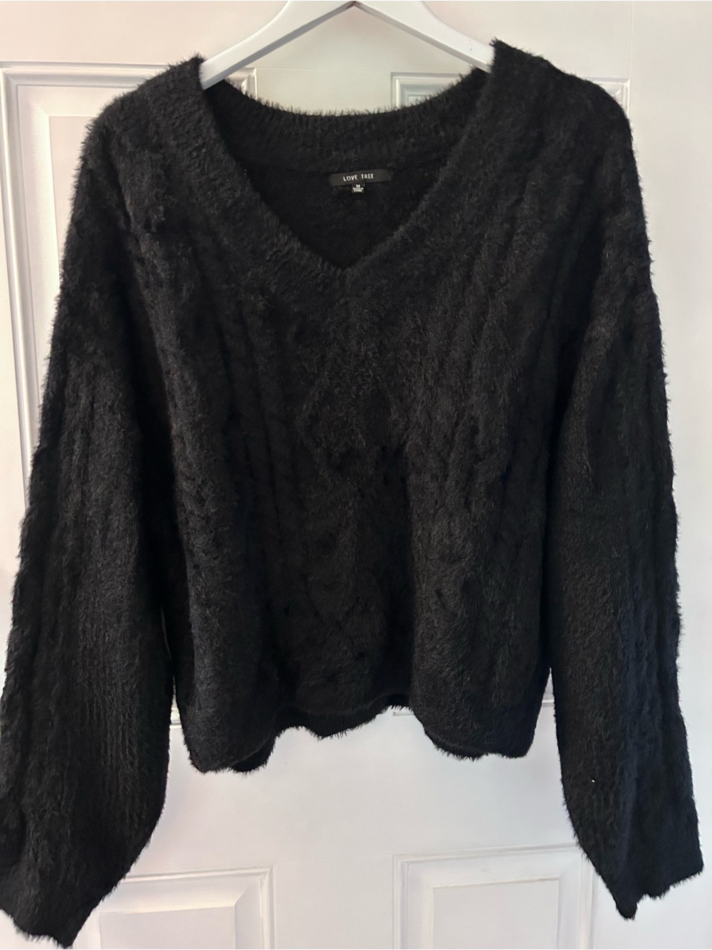 Love Tree Black Fuzzy V-Neck Sweater